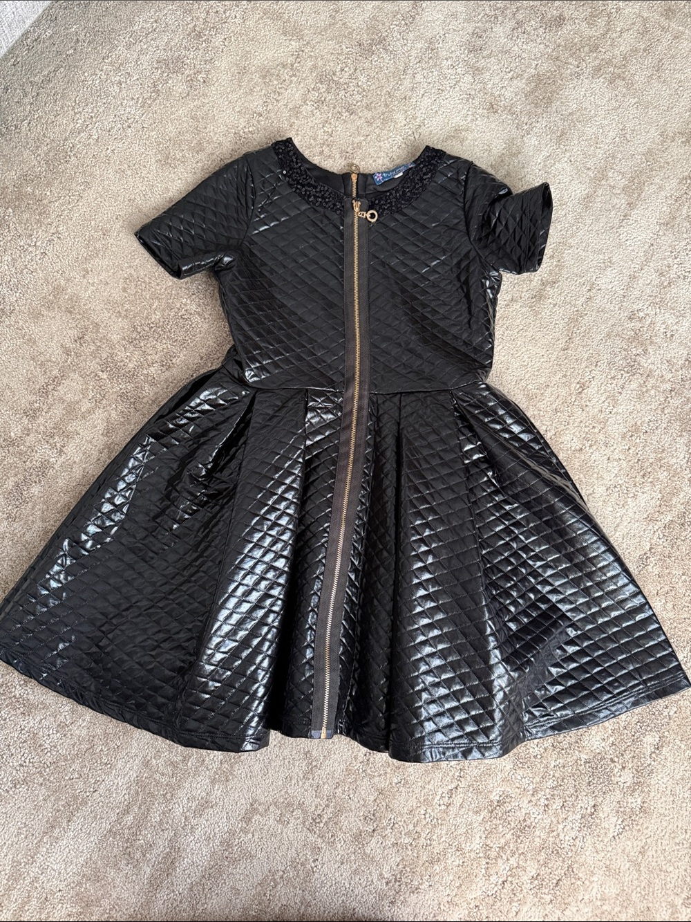 Girls 8 party dress: Truly Me by Sara Sara. Quilted faux leather ,sequin collar